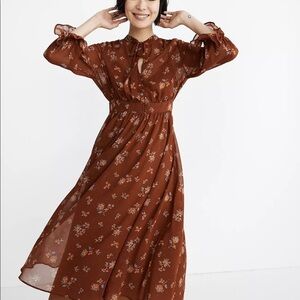 Madewell Georgette Tie-Neck Midi Dress in Forest Floral